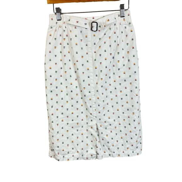 Vintage White Ditsy Floral Pleated Belted Midi Jean Skirt 8 M 80s 90s - Picture 3 of 9